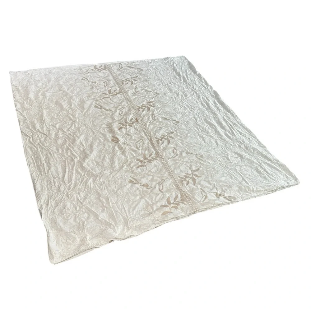 Anthropologie Embroidered Floral Cream Duvet Buttons DVTSU2258A Queen 1